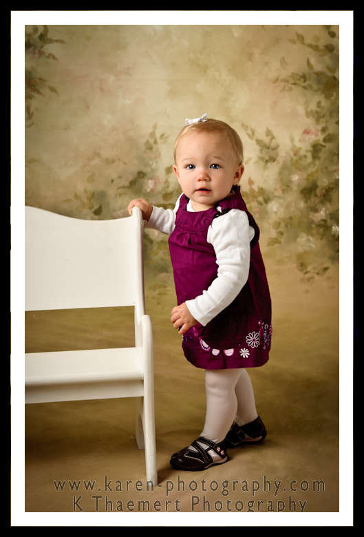 Photo of baby girl, standing St Charles Baby Photography